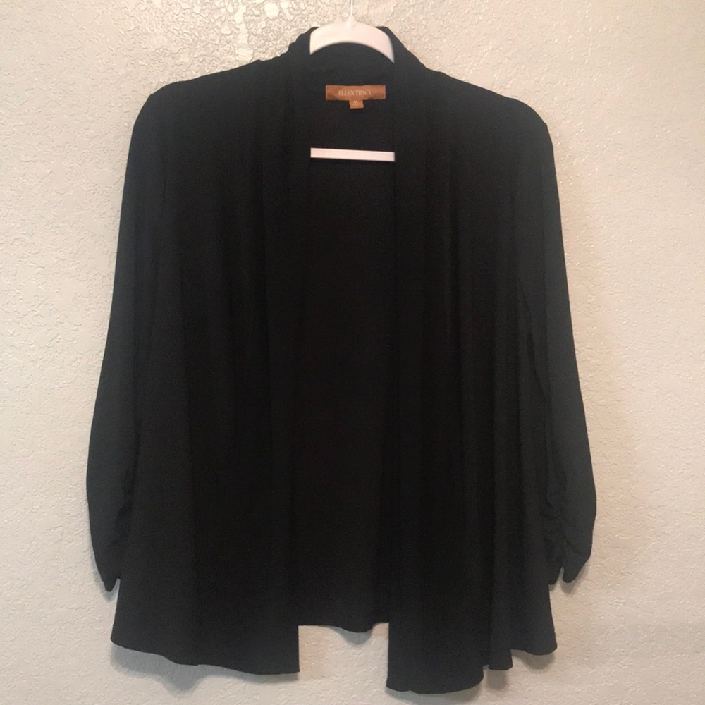 Ellen Tracy Ruched Sleeve Cardigan